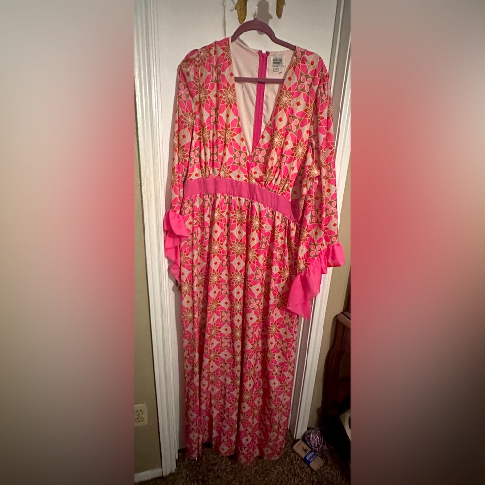 Unique Vintage pink stained glass maxi dress 2x